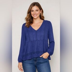 Women's Blue V-Neck Top